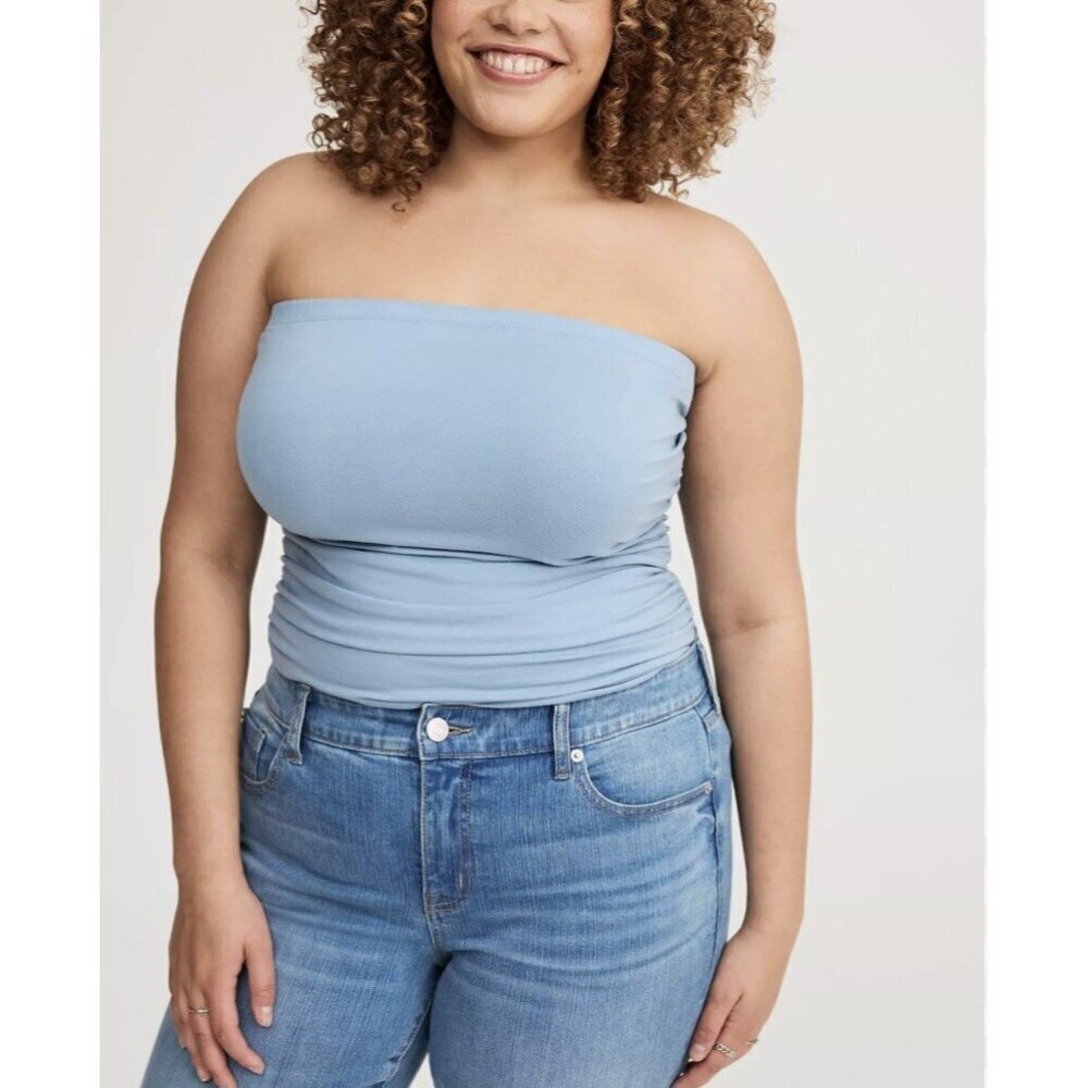 Torrid Top Womens 3X Light Blue Foxy Ruched Tube Boho Romantic Flirty Feminine